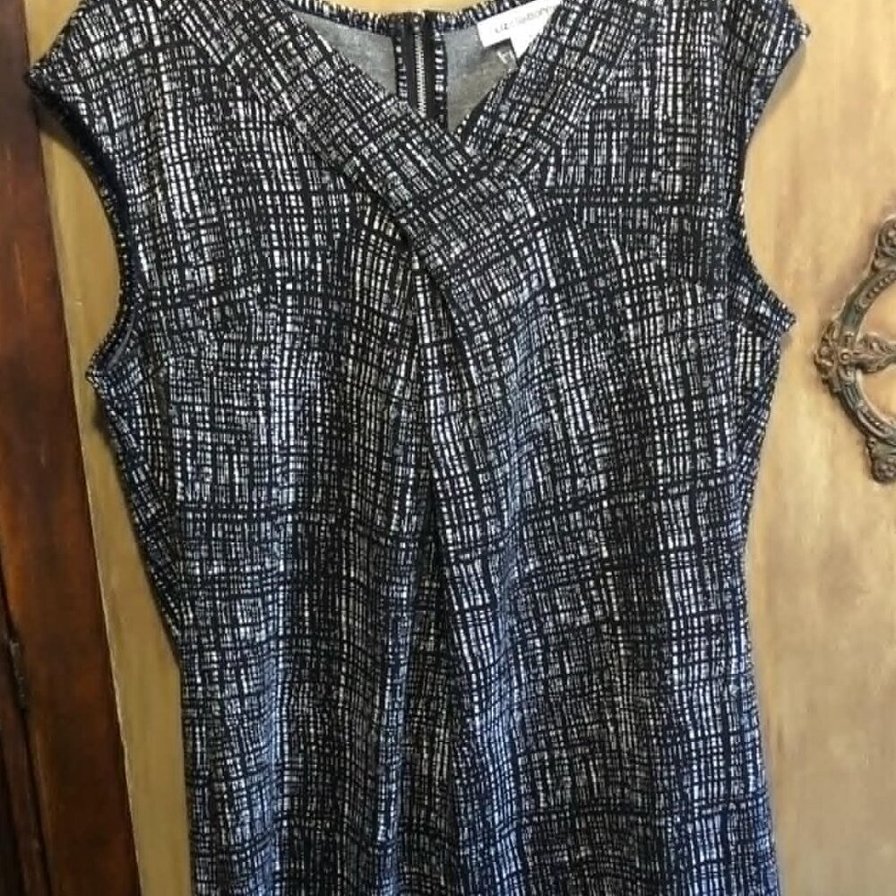 Liz Claiborne Black and White Modern Sheath Knee Length Dress Size L Zip Back